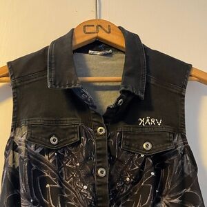 KARV - Y2K - Black Sleeveless Women's Top With Denim and Studs